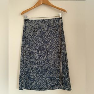 BCBG Paris teal blue floral faux wrap skirt